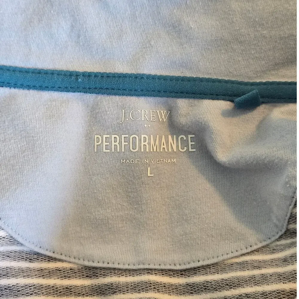 J.Crew Striped Half Zip Performance Top Blue White Pullover Size L